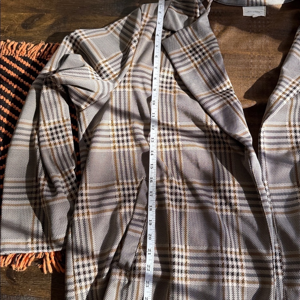 Melloday Mid Length Plaid Open Jacket w/Pockets - Picture 10 of 10